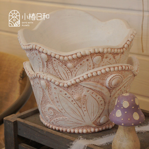 小椿日和 透气陶土环保水泥升级复古花盆皇冠蝴蝶  百搭外贸盆