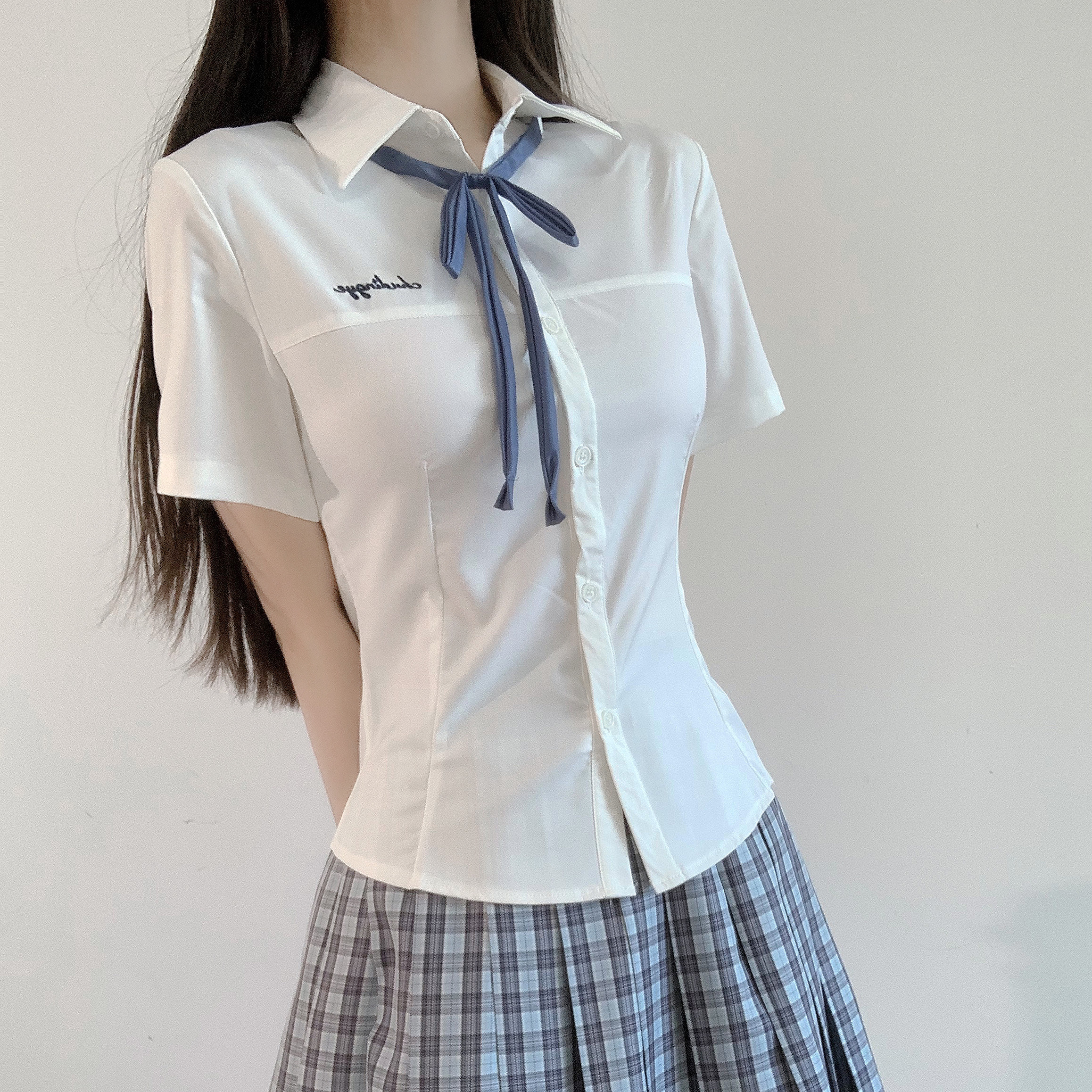 学院风短袖白衬衫女jk制服刺绣