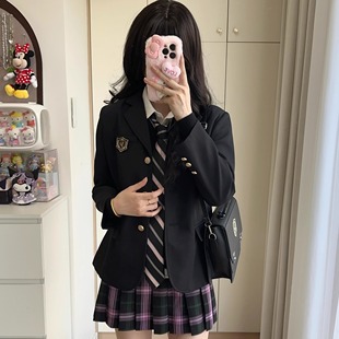 套装 小野高JK制服黑色西服外套秋冬学院学生格裙女西装 初町野