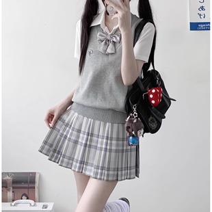 雾语/初町野原创JK格裙制服正版日系灰蓝格半身裙女格裙衬衫套装