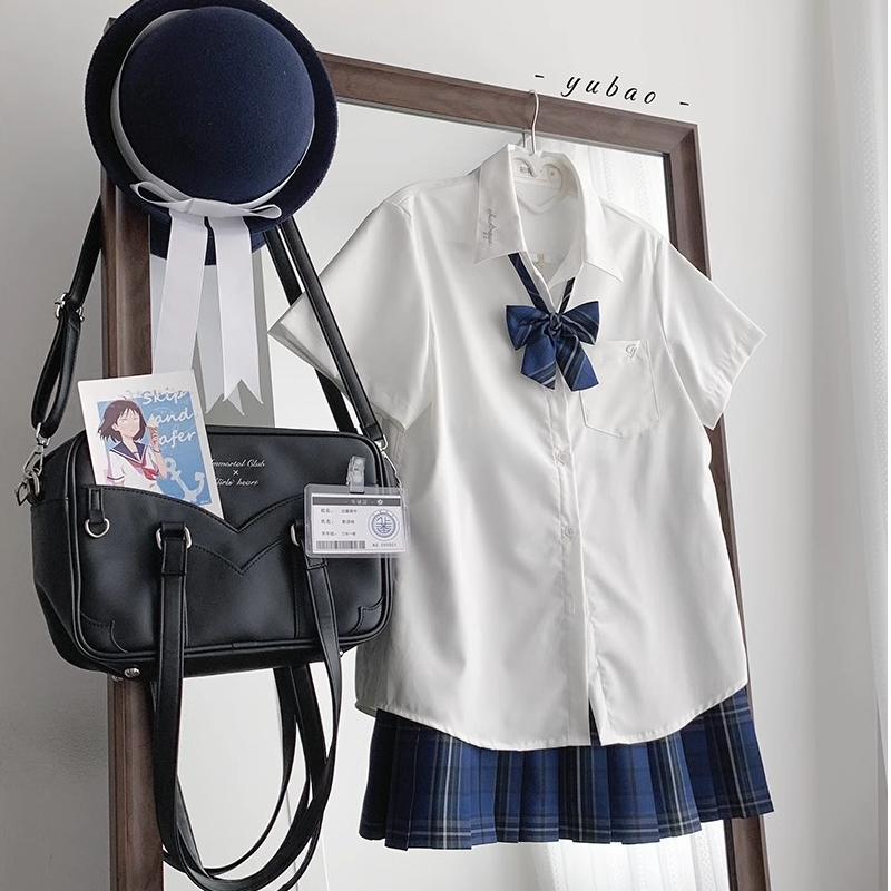 蔚海套装原创jk制服衬衫格裙