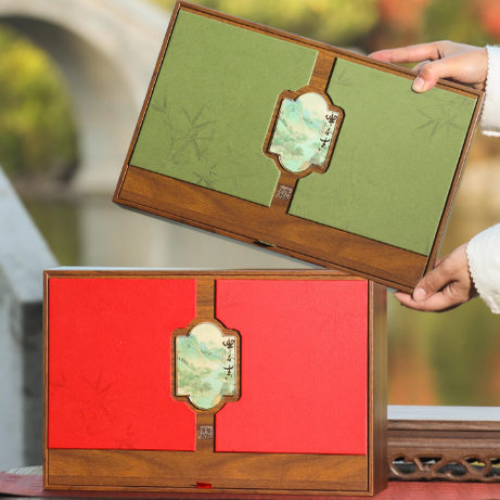 高档木纹半斤茶叶礼盒定制