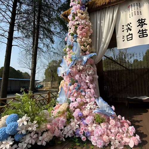 大型瀑布花路引引流美陈摆件户外