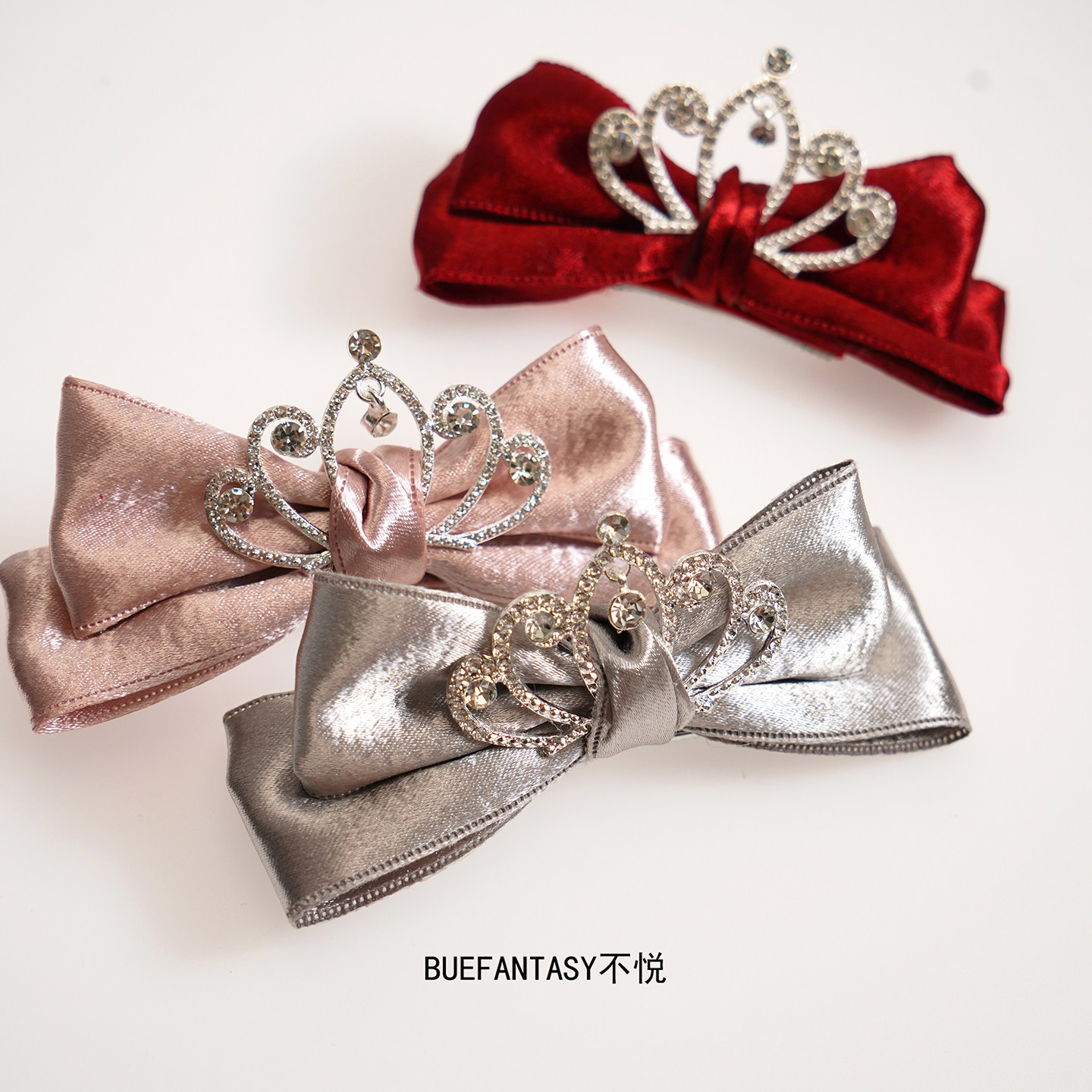 不悦 皇冠立体蝴蝶结发夹 发饰高级感女童立体蝴蝶结发夹公主头饰