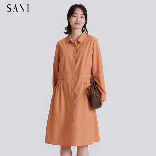 SANI翻领净色连衣裙通勤时尚休闲