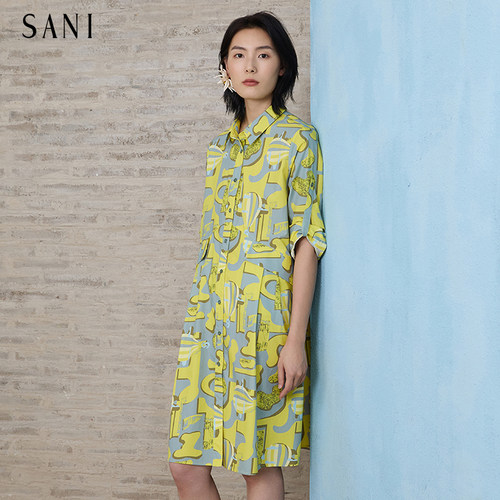 SANI女装2026年秋季新款商场同款印花图案梭织连衣裙LQ9796