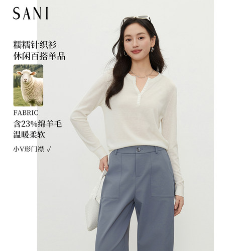 sani羊毛V领显瘦通勤针织衫女