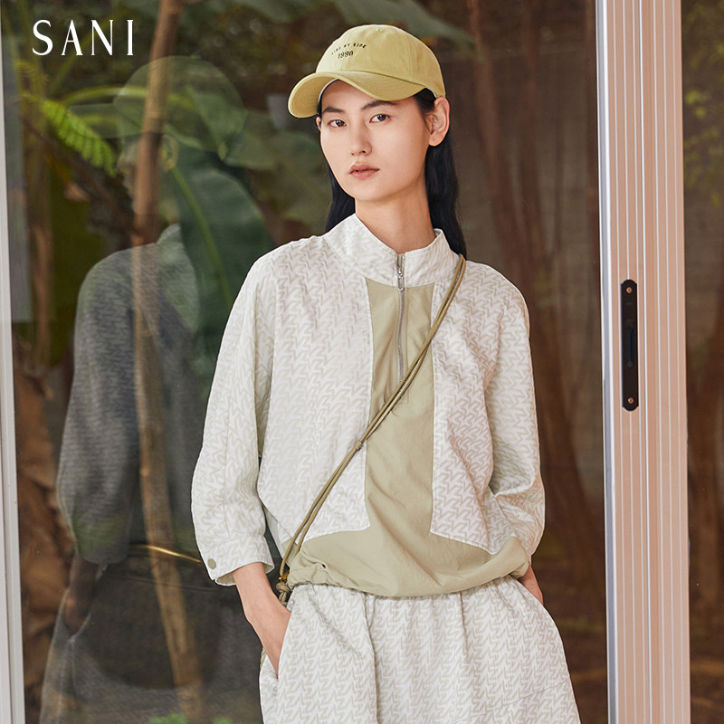 SANI【商场同款】2026年秋季新款纸感肌理外套女翻领七分袖衬衫