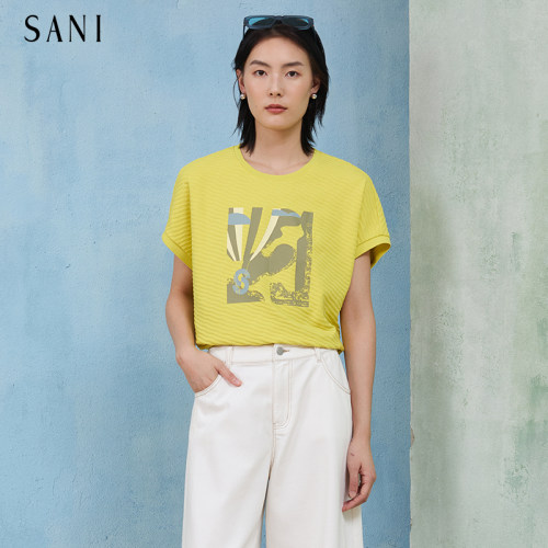 SANI女装2026年夏季新款商场同款双面提花工艺短袖T恤TZ9762
