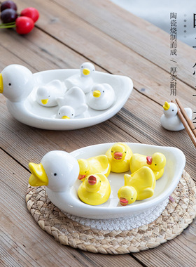 小鸭子套装筷子架ZAKKA日式餐厅家居摆件酒店用品陶瓷筷托