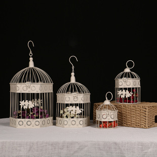 欧式铁艺鸟笼挂件 婚庆会所复古鸟笼装饰 影楼橱窗六边形鸟笼