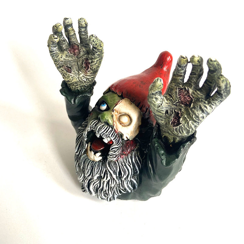 恐怖搞怪户外花园庭院树脂摆件卡通丧尸小矮人侏儒雕像摆件装饰