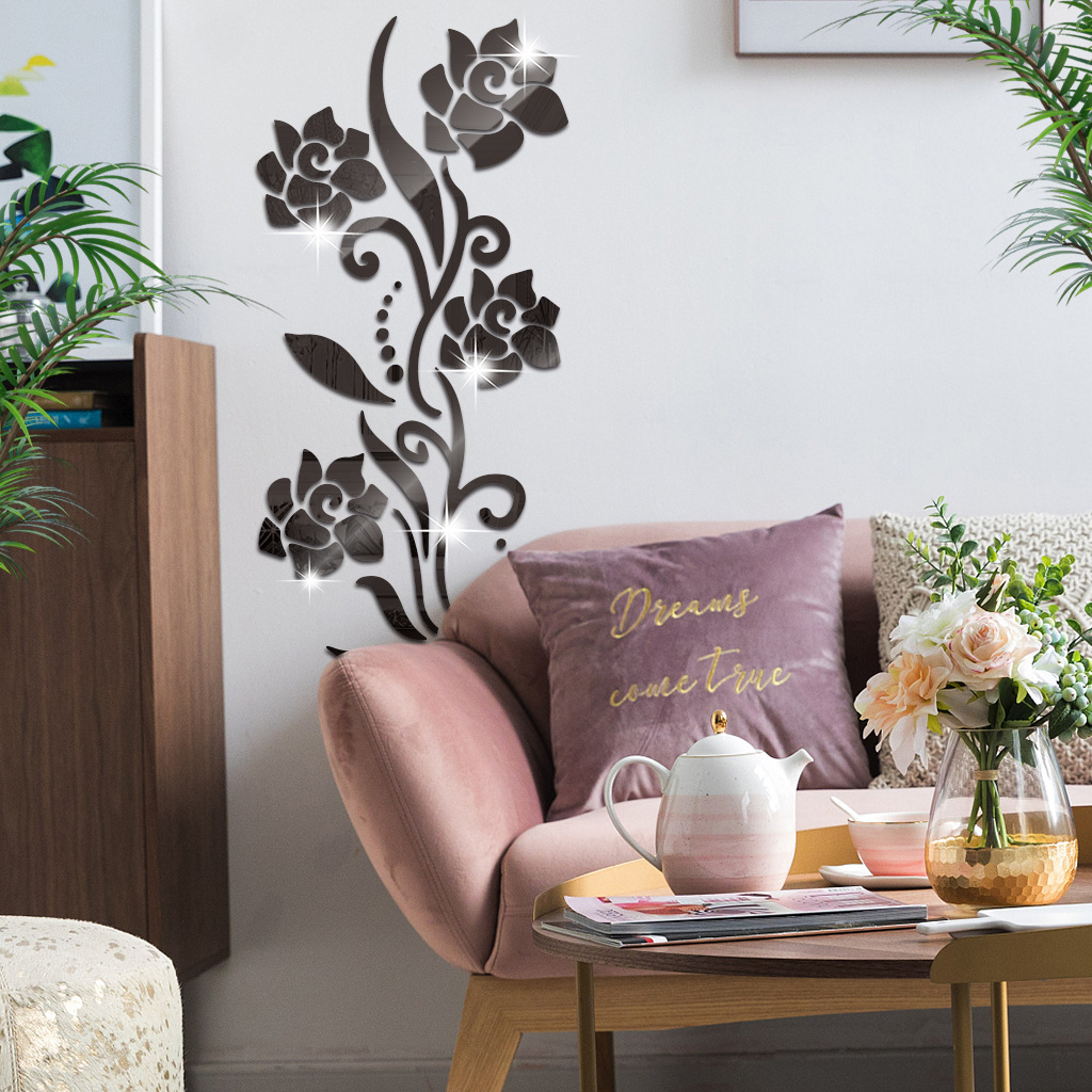 盛开的玫瑰花镜子墙贴家居装饰 SM229沙发背景墙玫瑰花亚克力