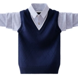 Жилет для мальчиков, рубашка, осенний комплект, трикотажный хлопковый свитер для школьников, подходит для подростков