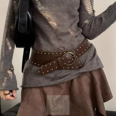 重工朋克风铆钉宽腰带女款2025新款配牛仔裤腰封小众个性皮带配饰
