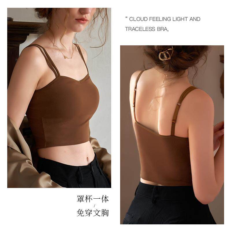 美背内衣女小吊带背心内搭带胸垫抹胸