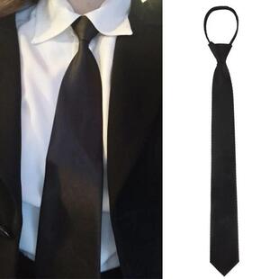 Black Unisex Zipper Ties Retro Silky Narrow Neck Tie Slim Sm