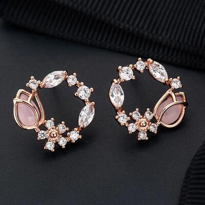 Lovely Garland Pink Opal Crystal Flower Earrings for Women S