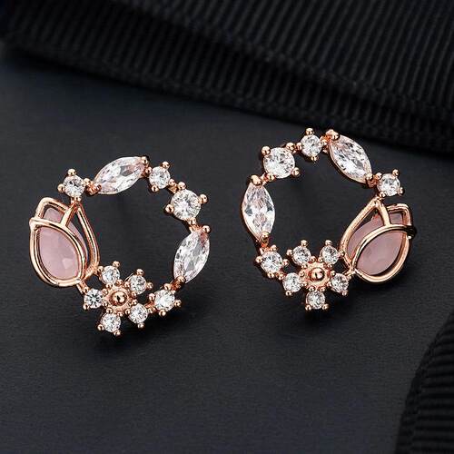 Lovely Garland Pink Opal Crystal Flower Earrings for Women S