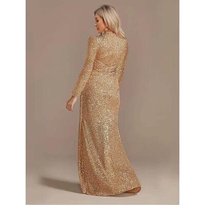 V-Neck Evening Dress Wedding Party Sequins Prom Dresses
