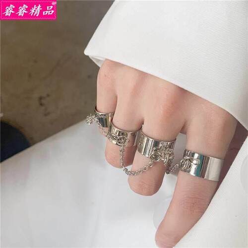 Hip hop Chain Punk Open joint Rings Index Finger Ring set潮