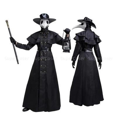 Halloween Medieval Hooded Robe Plague Doctor Costume Mask Ha