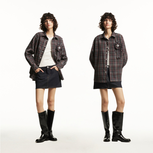 复古英伦老钱廓形百搭通勤宽松薄外套衬衫 1747 高级灰格纹