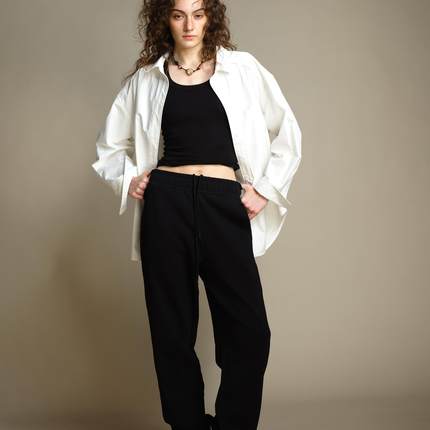 1747「雪花灰」纯棉基础廓形卫裤 直筒宽松 收口束脚侧拉链运动裤