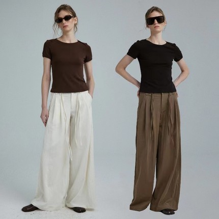 1747 特色双腰袢系带 慵懒百搭宽松休闲棉麻阔腿裤