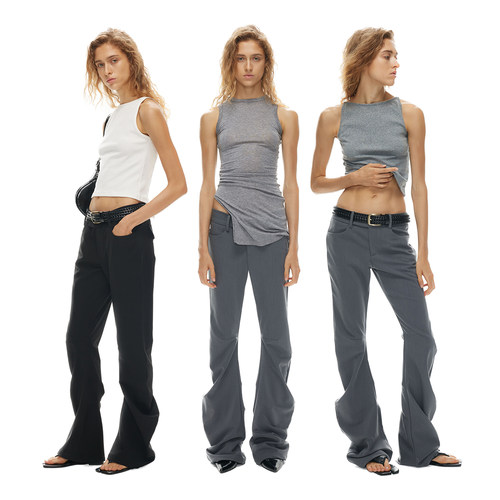 1747 立体收褶修身微喇弯刀西裤 小众设计纯色长裤 CASUAL PANTS