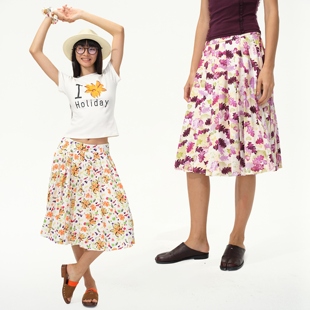 1747 70s波普百褶裙｜高能量海岛度假穿搭印花中长A字裙