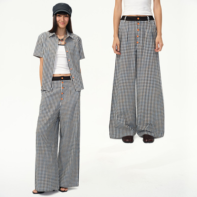 1747 全棉泡泡格｜肌理感宽松廓形格纹衬衫阔腿裤休闲套装