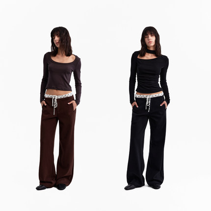 1747 显瘦神裤 假两件波点撞色腰头铅笔卫裤