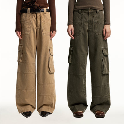 1747 解构立裁多口袋工装裤 沙褐苔绿户外老钱中性直筒休闲裤