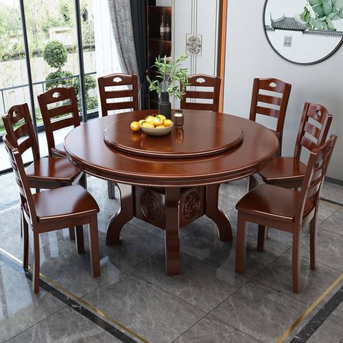 实木圆桌餐桌椅组合家用现代简约1.8米大圆桌酒店10人饭桌带转盘