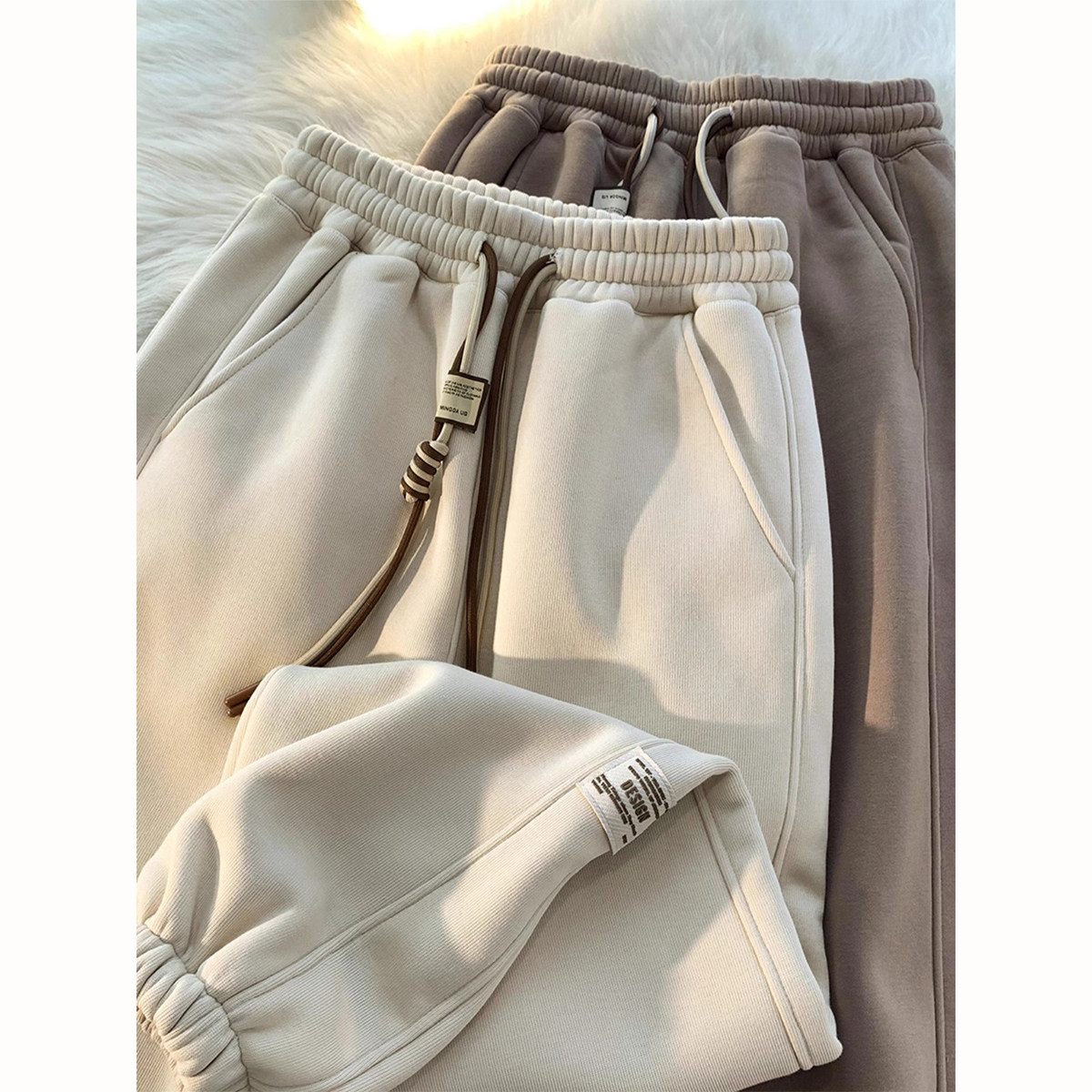 女童加绒运动卫裤男生秋冬季新款宽松直筒休闲裤子加厚束脚哈伦裤