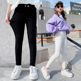 女童白裤子春秋2025新款裤儿童弹力魔术铅笔裤小脚打底牛仔裤薄绒