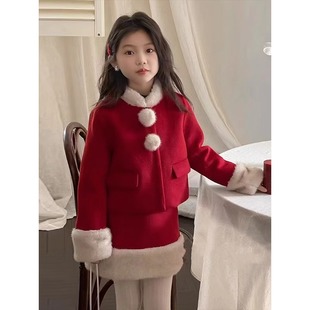 女童套装公主裙秋冬季2025新款儿童拜年服女孩新年两件套时髦洋气