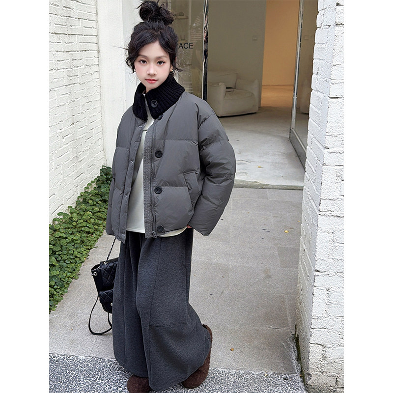 女童韩系短款棉服冬季2025新款初中生中大童保暖羽绒棉宽松外套潮