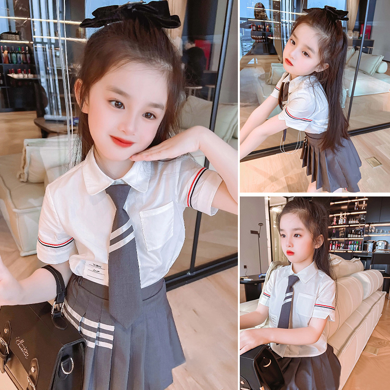 女童学院风套装裙夏季2025新款韩版JK制服两件套百褶连衣裙子洋气