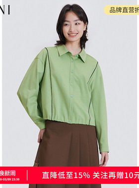 SANI奥莱特卖商场同款衬衣开衫外套女休闲短款秋冬翻领长袖衬衫女
