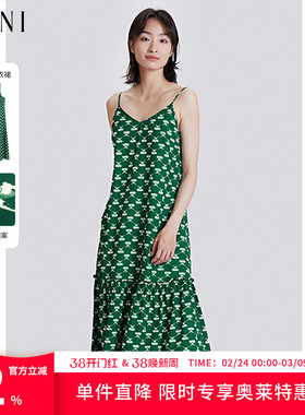 SANI奥莱特卖商场同款时尚印花长款连衣裙度假风吊带裙女春秋季