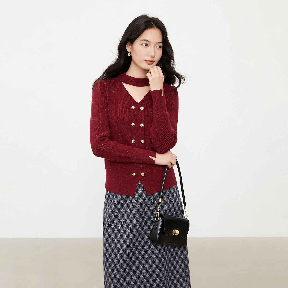 SANI奥莱冬新款毛衣针织衫小香风亮片丝重工金属双排扣V领上衣女,女装/女士精品,毛衣,淘宝优惠券,粉丝福利购,淘宝优惠卷