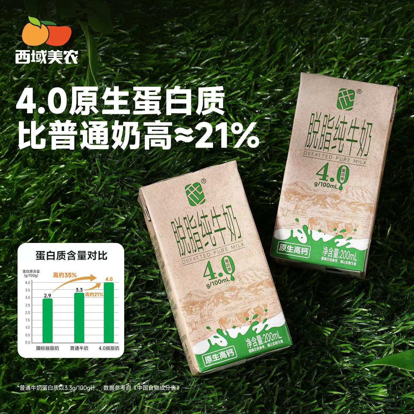 西域美农脱脂纯牛奶200ml*10盒