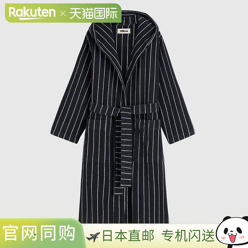 日本直邮TEKLA 带帽条纹浴袍毛巾布面料有机棉男女通用（女士和男