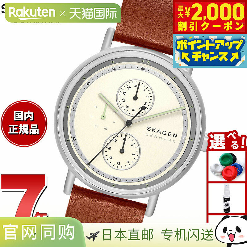 日本直邮Skagen 男士 SIGNATUR 多功能棕色皮革手表 SKW6942