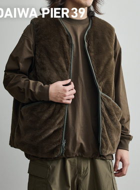 DAIWA PIER39男士双面穿仿皮草马甲绗缝保暖复古户外背心BJ-44025