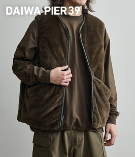 DAIWA PIER39男士双面穿仿皮草马甲绗缝保暖复古户外背心BJ-44025