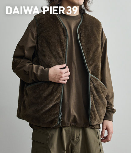 DAIWA PIER39男士双面穿仿皮草马甲绗缝保暖复古户外背心BJ-44025