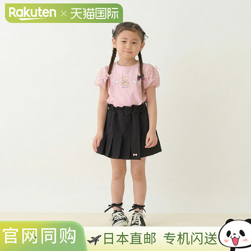 日本直邮KP品牌官方发货女童防晒UV接触冷感泡泡袖三蝴蝶结棉混T